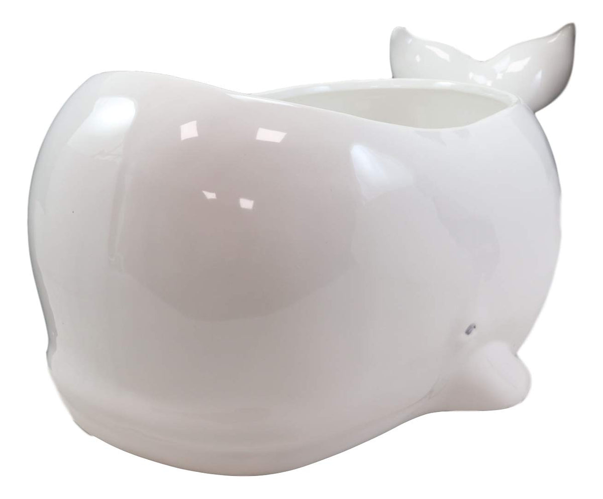 Ceramic White Nautical Sea Marine Sperm Whale Planter Pot Figurines Set Of 2