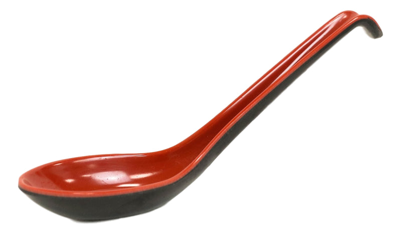 Red And Black Melamine Ladle Style Hot And Cold Soup Spoons With Hook Ends 1oz Set of 6