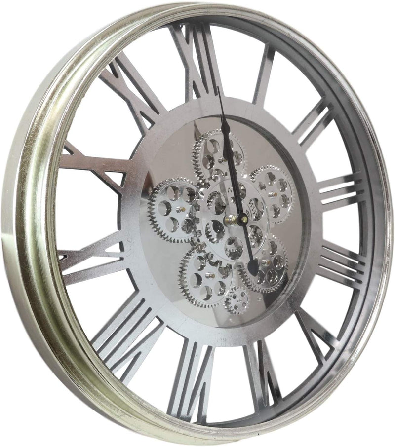 Ebros Large 21.25" W Contemporary Modern Transitional Design Steampunk Wall Clock with Complex Mechanical Moving Gears Mirror Face Roman Numerals Accent Clockwork Gearwork Decor