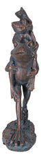 Croak Family Papa Frog Piggybacking 2 Young Baby Frogs To School Garden Statue