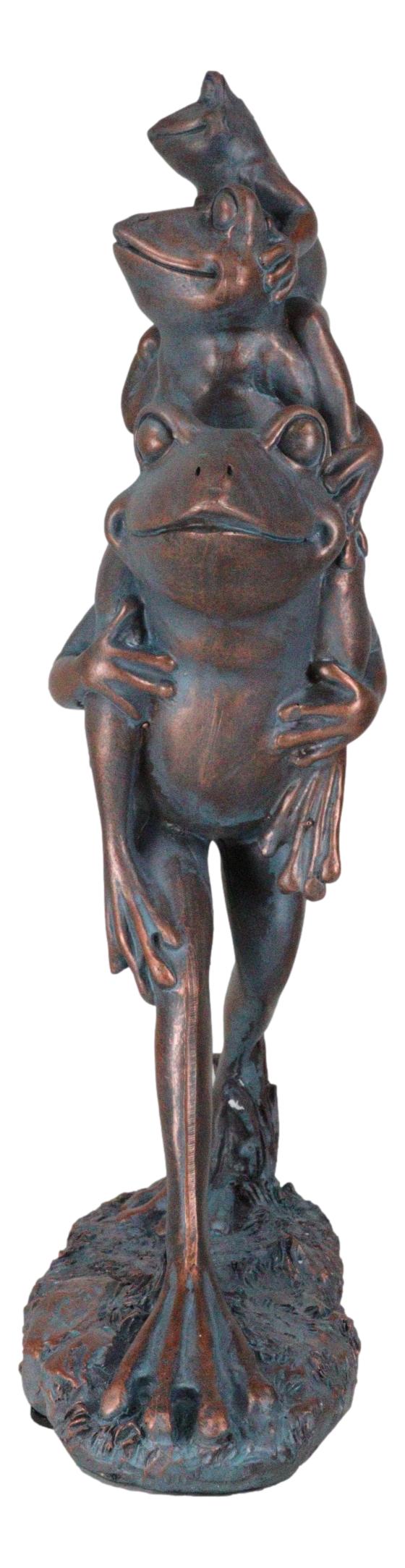 Croak Family Papa Frog Piggybacking 2 Young Baby Frogs To School Garden Statue
