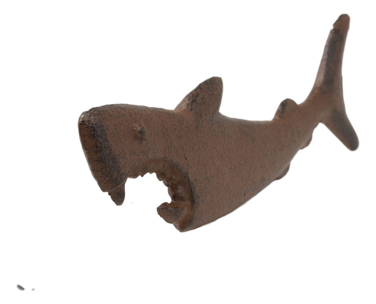 Ebros Cast Iron Metal Nautical Coastal Attacking Jaws Great White Shark Soda Beer Bottle Cap Opener 6.5" Long Rustic Bronze Finish Tide Beach Apex Predator Sharks Party Hosting Decor Accessory (4)