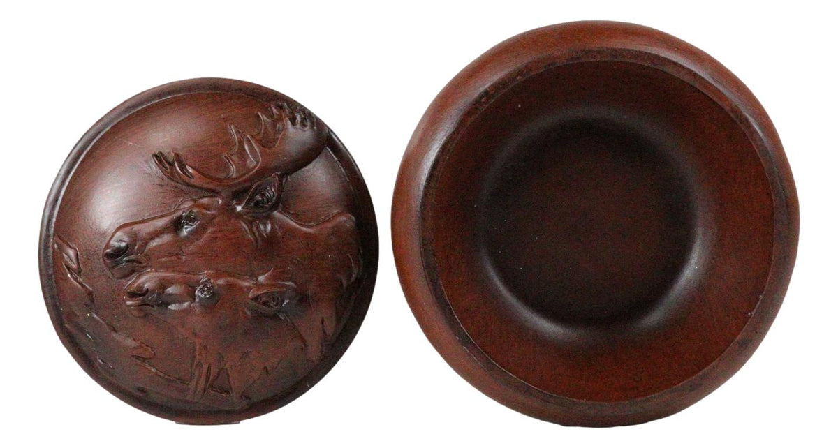 Ebros Faux Wood Bull Moose With Calf Rounded Jewelry Trinket Decorative Box Figurine - Ebros Gift