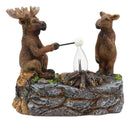 Ebros Rustic Elk Moose Father & Son Making Smores On Twig By Bonfire Night Light