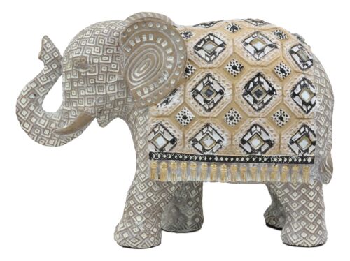 Ebros Large Gold Accent Mosaic Design Noble Elephant With Trunk Up Statue 9"L