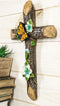Rustic Western Butterfly Flitting On Flower Vines Faux Wooden Bark Wall Cross