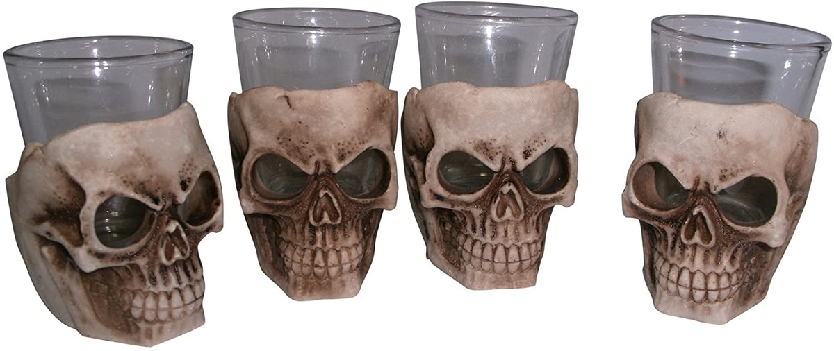 Skull Shot Glass Set of 4 Shot Glasses Great for Whiskey Vodka Tequila or Scotch - Ebros Gift