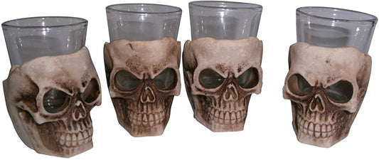 Skull Shot Glass Set of 4 Shot Glasses Great for Whiskey Vodka Tequila or Scotch - Ebros Gift