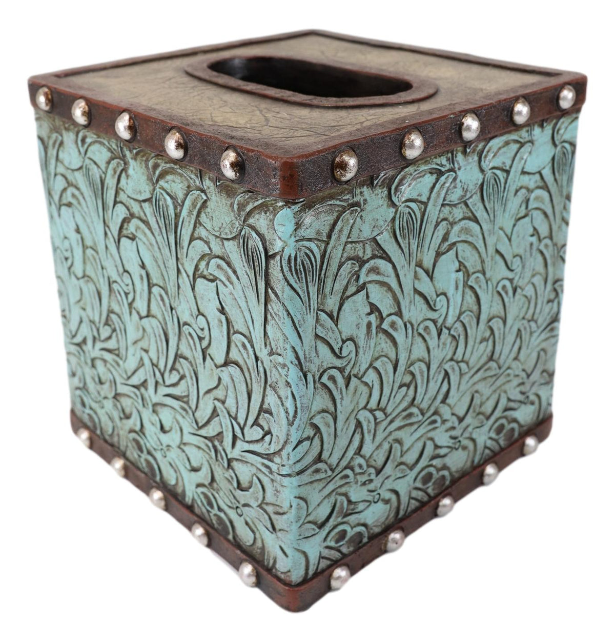Faux Leather Western Turquoise Floral Bathroom Set of 5 Vanity Accessory Accent