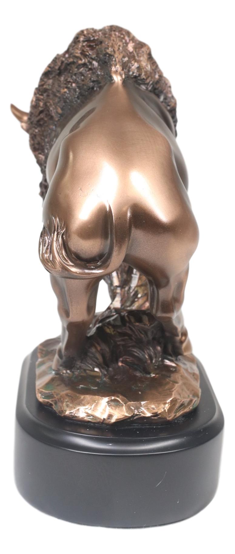 Western Charging American Buffalo Bison Bull Bronze Electroplated Resin Statue - Ebros Gift