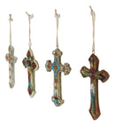 Rustic Western Native Indian Christian Crosses Set of 4 Christmas Tree Ornaments
