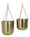 Set Of 2 Contemporary Shiny Gold Metal Hanging Dome Wall Planters With Chains