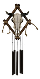Country Rustic Western Bison Bull Skull On Branchwood Decorative Wind Chime