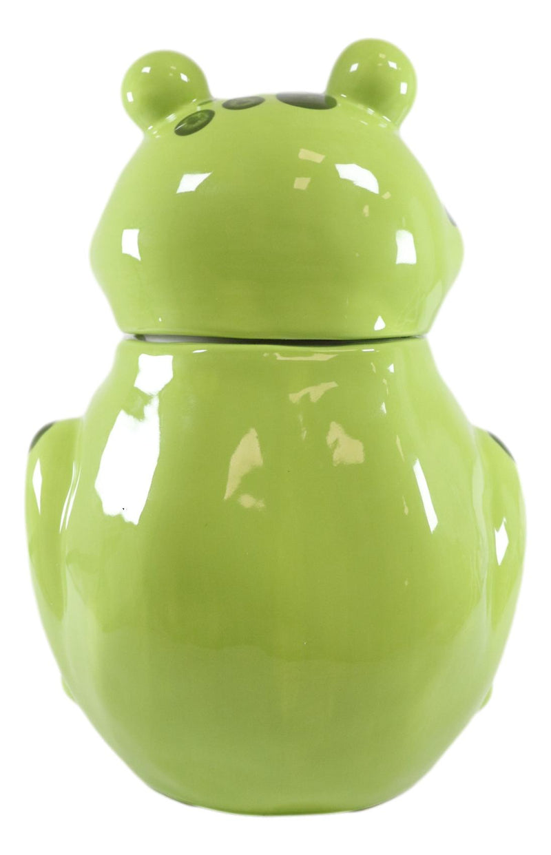 Ebros Whimsical Smiling Green Spotted Frog Ceramic Cookie Jar Container Figurine 8"H