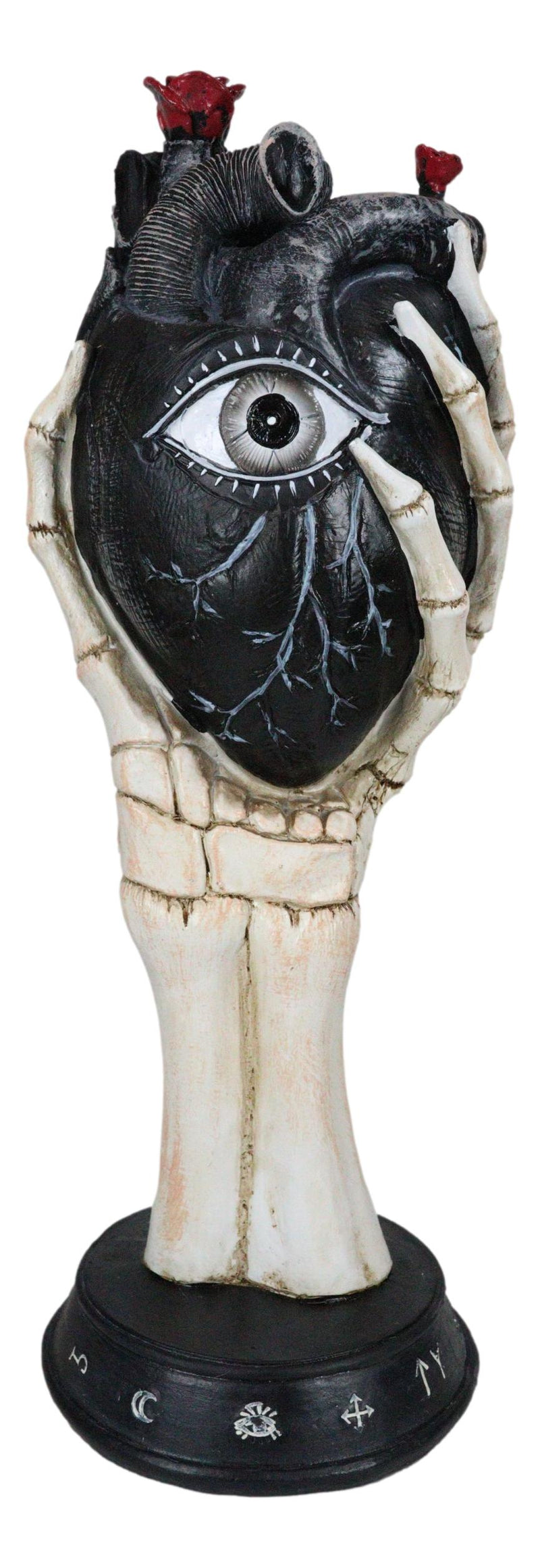 Gothic Alchemy Skeleton Hand Holding Black Anatomy Heart With Evil Eye Figurine