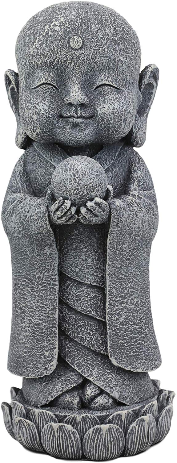 Ebros Japanese Jizo Monk Standing On Lotus Figurine 9.75"H (With Wisdom Pearl)