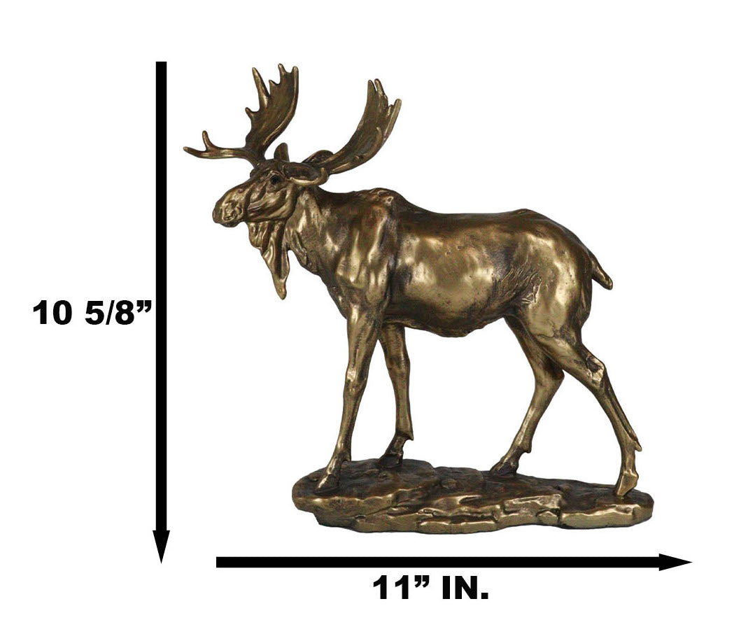 Realistic Large Bull Moose Statue In Gold Patina 11" W Rustic Elk Deer Accent - Ebros Gift