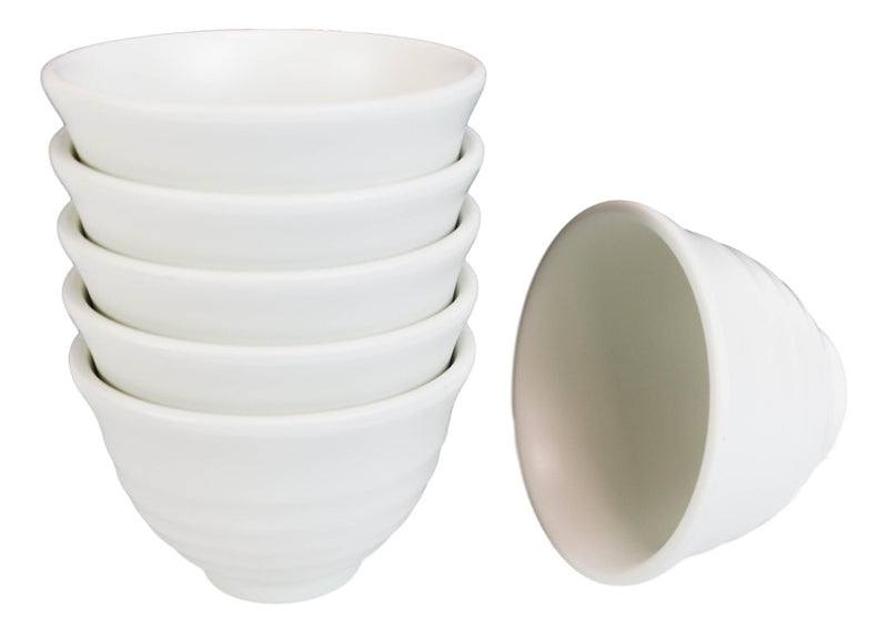 Contemporary Ridged Matte White Jade Melamine Rice Soup Dessert Bowls Pack Of 6