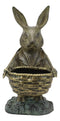 Ebros Aluminum Rustic Bunny Rabbit Holding Basket Planter Pot Garden Statue 13"H