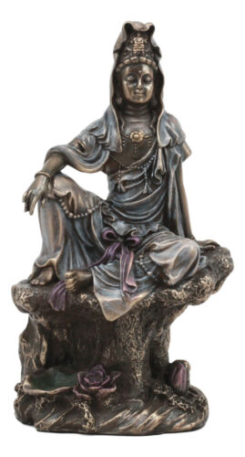 The Water And Moon Goddess Kuan Yin Bodhisattva Statue In Bronzed Resin 7"Tall