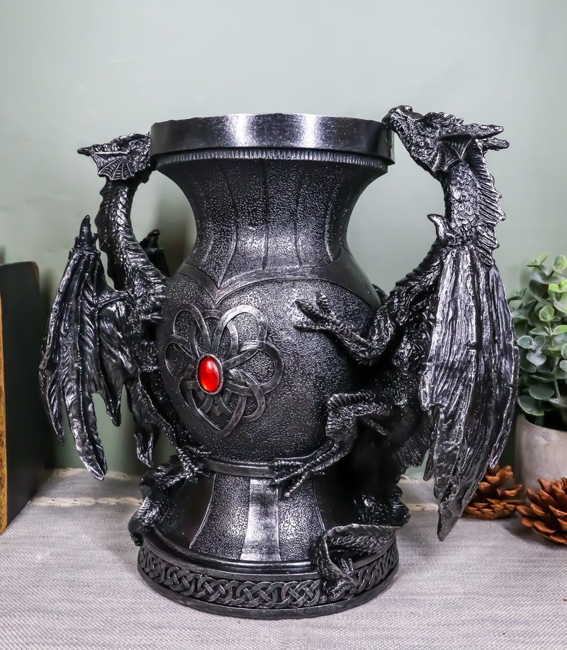 Ebros Dual Climbing Dragon Wyverns Chalice Shaped Decorative Flower Vase 10"