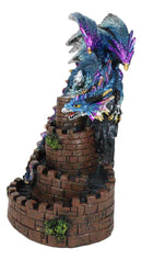Metallic Blue Dragon On Spiral Steps Castle Tower Backflow Incense Cone Burner
