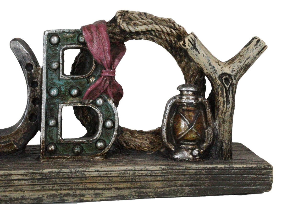 Rustic Western Cowboy Sign Ropes Hat Horseshoes Faux Barnwood Desktop Plaque