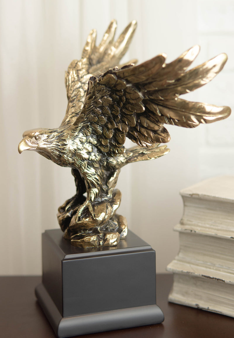 Ebros Majestic Bald Eagle W/ Open Wings On Rock Gold Electroplated Resin Statue 11.5"H