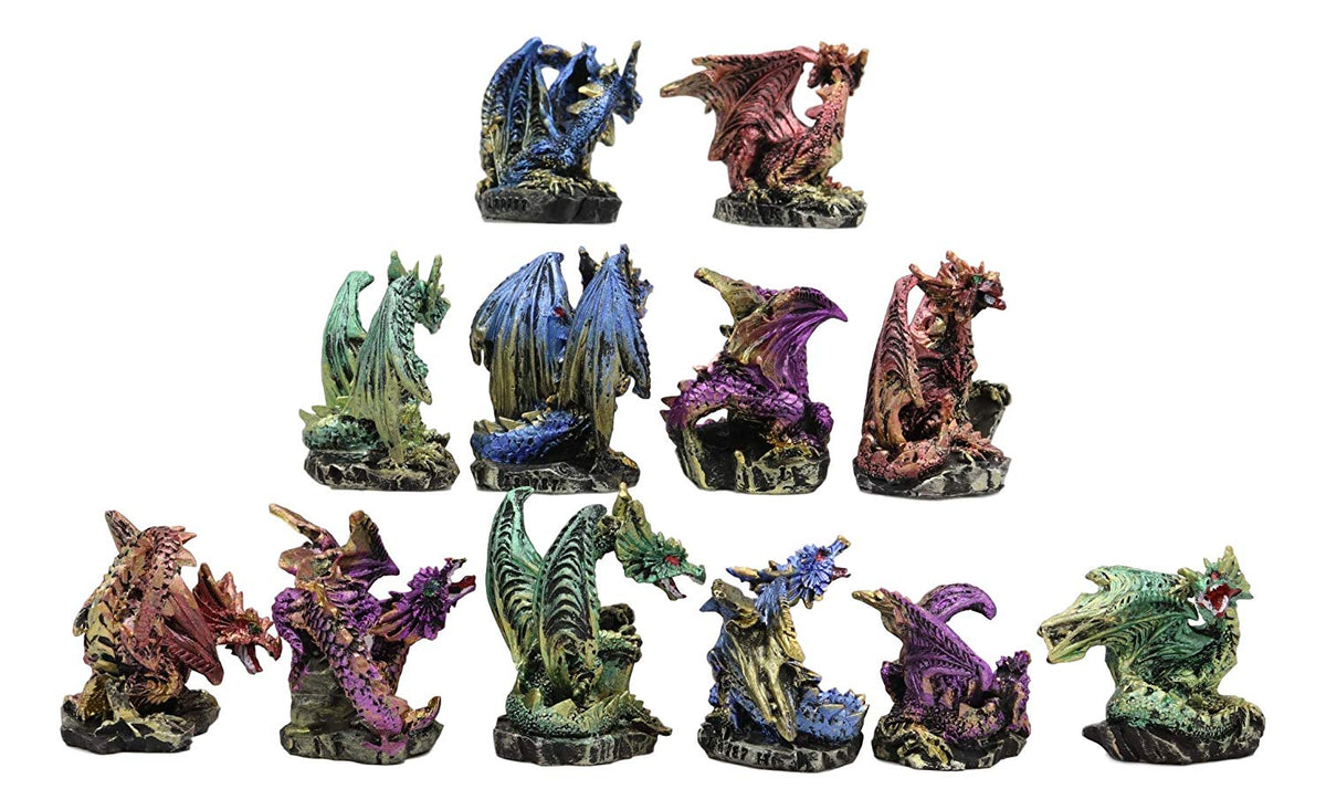 Ebros Medieval Renaissance Set of 12 Miniature Dragon in Different Poses Fantasy Dungeons and Dragons Mini Scale 2" Tall Decorative Sculptures