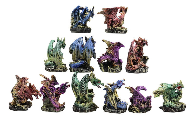 Ebros Medieval Renaissance Set of 12 Miniature Dragon in Different Poses Fantasy Dungeons and Dragons Mini Scale 2" Tall Decorative Sculptures