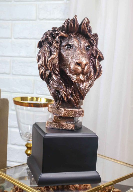 King Of The Jungle African Lion Pride Bust Bronze Electroplated Figurine Statue - Ebros Gift