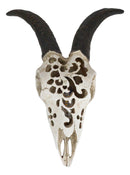 Country Tooled Filigree Shetland Sheep Ram Aged Bone Skull LED Light Wall Decor