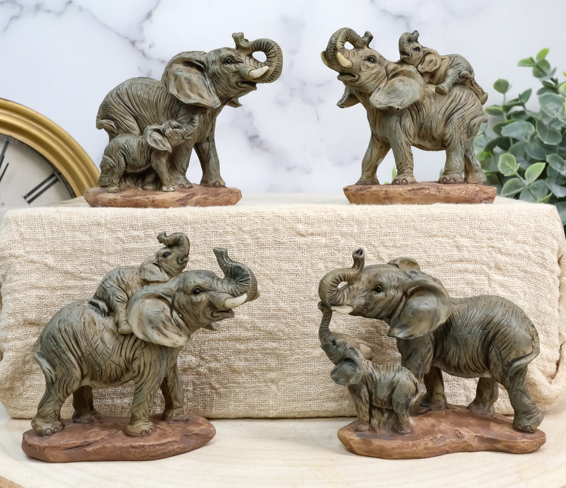 Ebros African Safari Elephant Mother & Calf Family Set of 4 Mini Figurines
