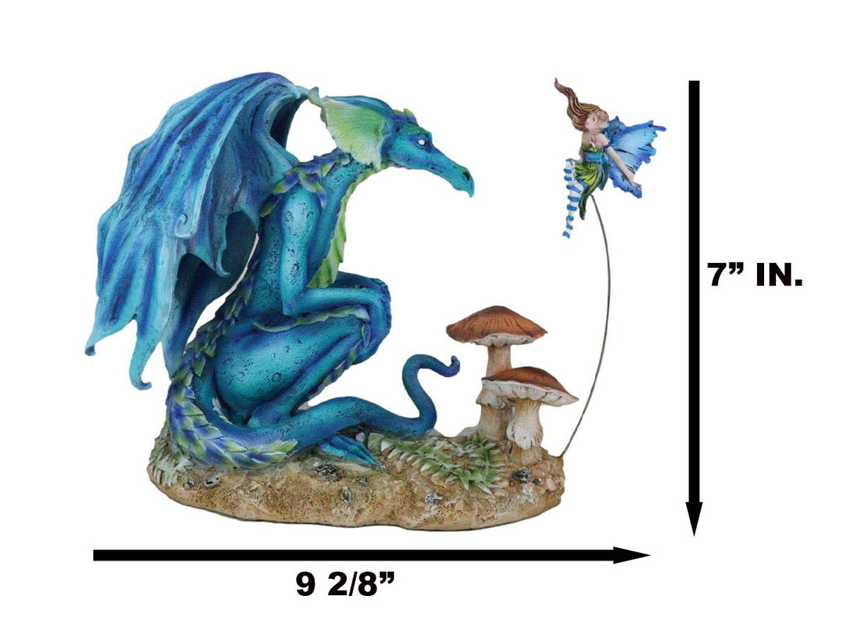 Amy Brown Strange Encounter Blue Dragon With Toadstool Pixie Fairy Figurine