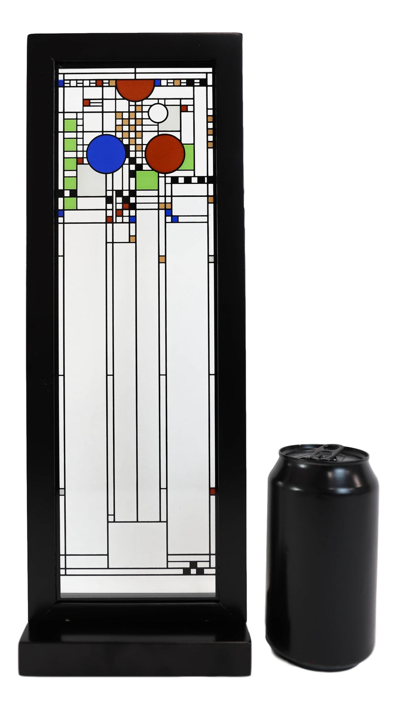 Ebros Frank Lloyd Wright Coonley Playhouse Middle Panel Stained Glass Wood Framed