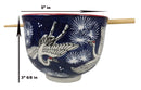 Japanese White Storks In Dark Blue Sky Ramen Soup Bowl With Chopsticks Set