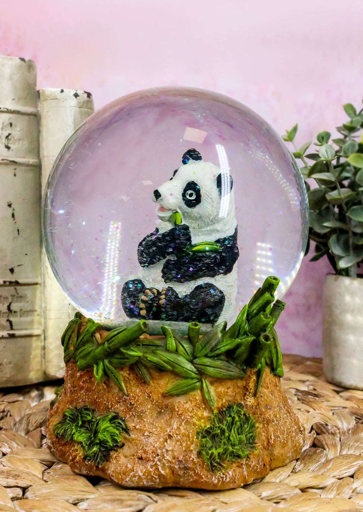 Ebros Giant Panda Bear Eating Bamboo Water Globe Collectible 6.25" Tall Decor - Ebros Gift