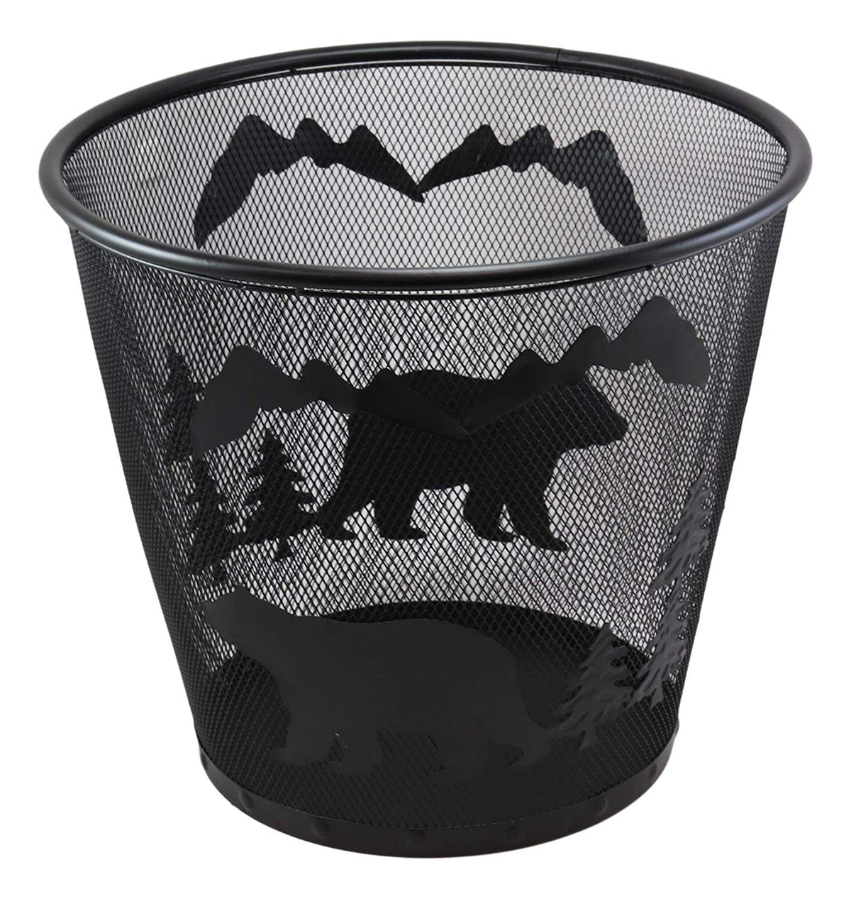Rustic Black Bears By Pine Trees And Mountains Metal Wire Waste Basket Trash Bin