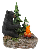 Ebros Rustic Black Bear Roasting Marshmallow By Bonfire LED Night Light Statue