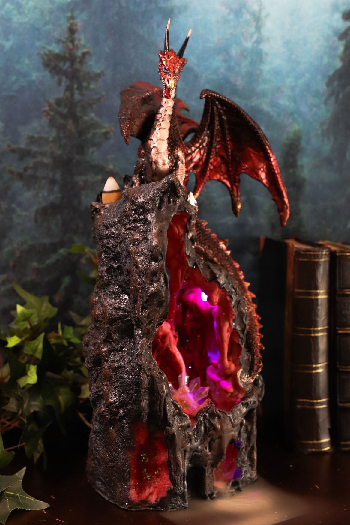 Ebros Sapphire Dragon On LED Light Crystal Mountain Backflow Ebros Sapphire Dragon On LED Light Crystal Mountain Backflow