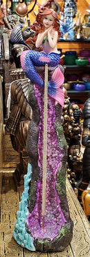 Ebros Ocean Mermaid Sitting On A Purple Coral Reef Pillar Tower Incense Burner