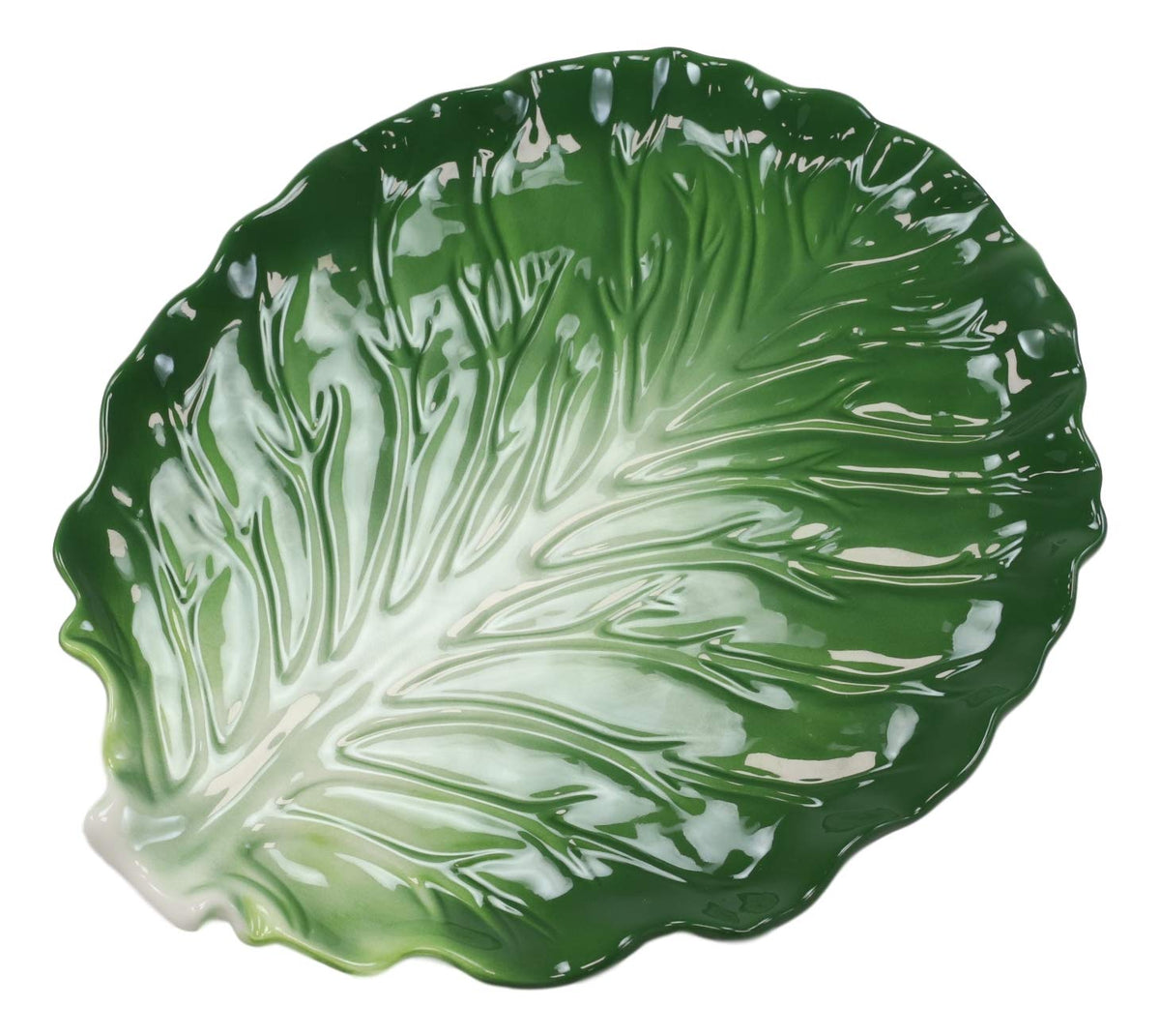 Ebros Ceramic Iceberg Lettuce Leaf Serving Platter Dinner Plate Vegetable Accent Dish 10.75"Wide For Salads Veggies Fruits Entrees Kitchen Dining Essentials Accessory (2) - Ebros Gift