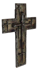 Rustic Western Spike Nails Layered Wall Cross With Nailhead Borders Crucifix Art