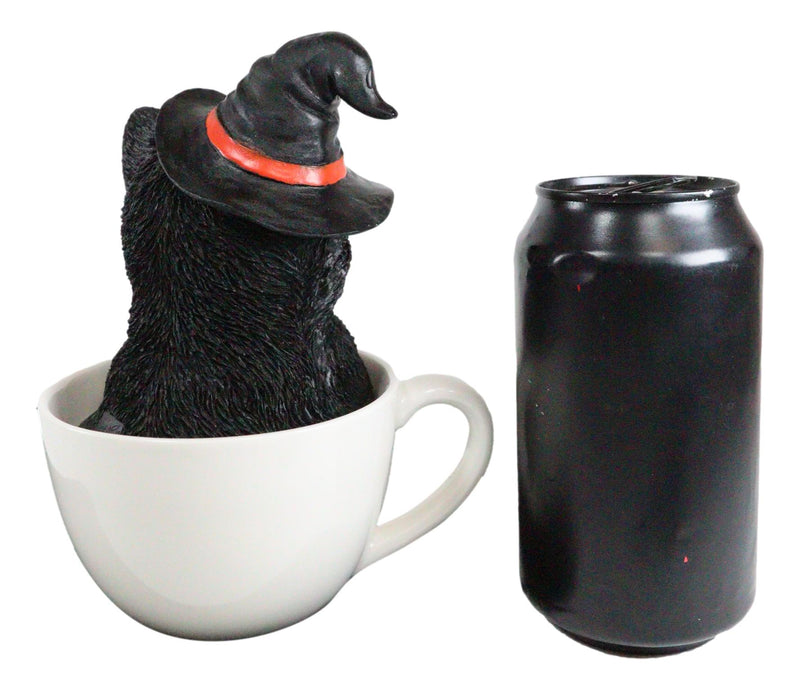 Witching Hour Halloween Black Cat with Witch Hat In Tea Cup Pet Pal Figurine