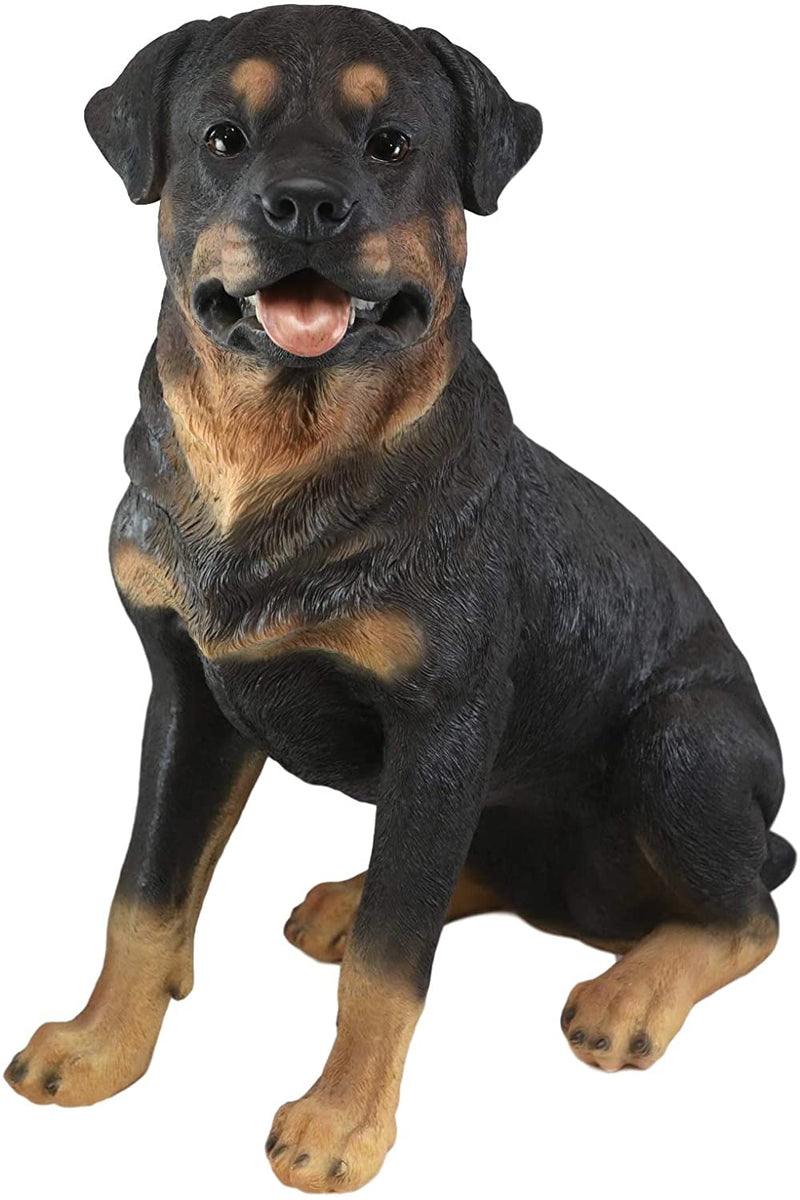 Ebros Sitting Rottie Rottweiler Dog Statue 21" Tall With Glass Eyes Collectible