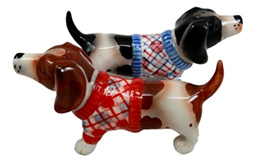 Ebros French Basset Hounds Magnetic Ceramic Salt Pepper Shakers Collectible Set - Ebros Gift