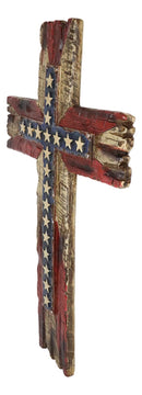 Rustic Western Stars USA Flag Patriotic American Faux Distressed Wood Wall Cross