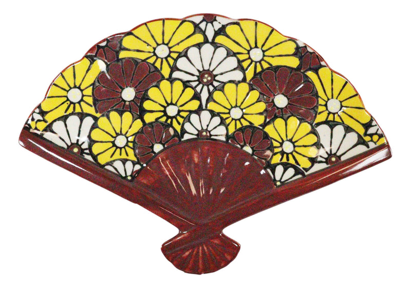 Ebros Set Of 4 Colorful Sunflowers Garden Oriental Fan Shaped Appetizer Sushi Plates
