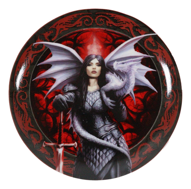 Set Of 4 Fantasy Warrior Maidens With Magic Rune Dragons Dessert Salad Plates
