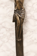Large Faux Bronze 30"H INRI Jesus Christ On Cross Wall Hanging Crucifix Plaque
